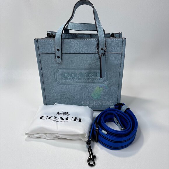 Coach Field Tote 22 In Polish Pebble Leather in  Aqua - Picture 1 of 11